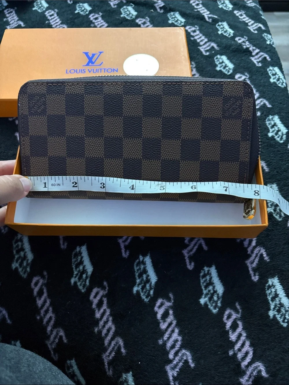 LV Brown Checker Zip Around Wallet